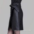 Women Sexy PU Leather A-line Vent Skirt